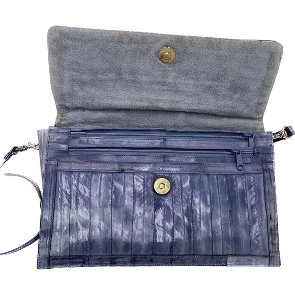 Vtg Eel Skin Leather Handbag Clutch Purse Grey Charcoal Matching Removable Strap - Picture 4 of 4